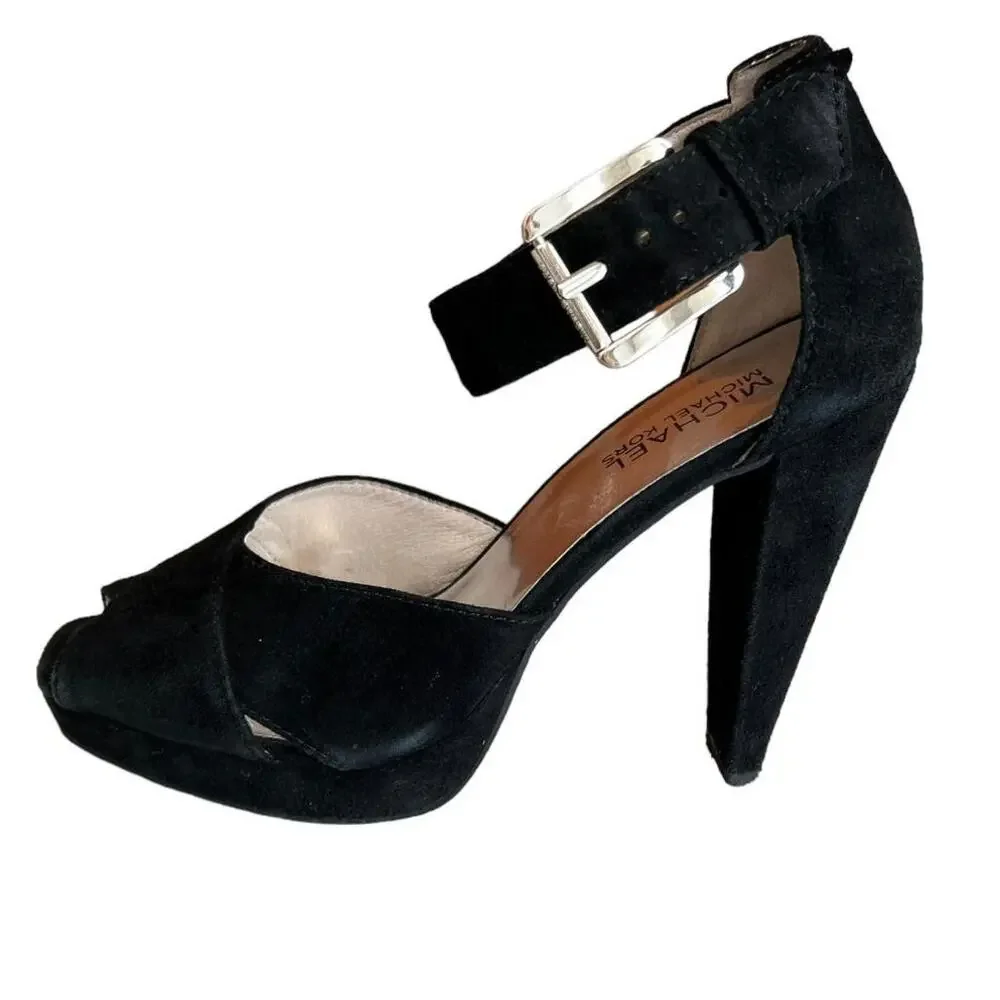 Michael Kors sky high Suede platform Heels Ankle strap detail Black 6.5